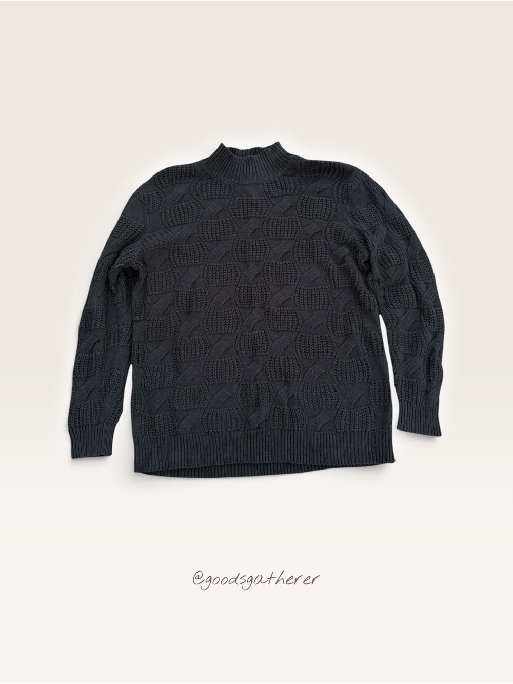 Preswick & Moore Black Textured Cable Knit Mock Neck Sweater Size L